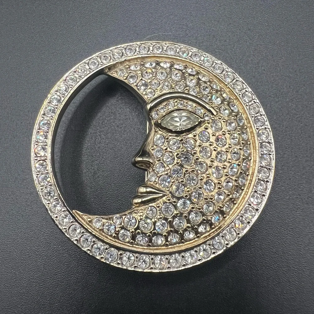 Rare Limited Edition Carolee Gold and Silver Tone Crystal Moon Brooch - Picture 1 of 4